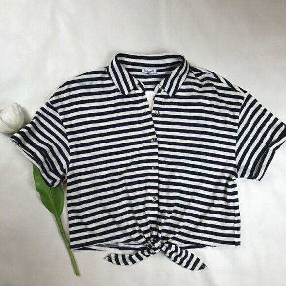 Splendid-Navy & White Stripe tie front shirt - Picture 4 of 4